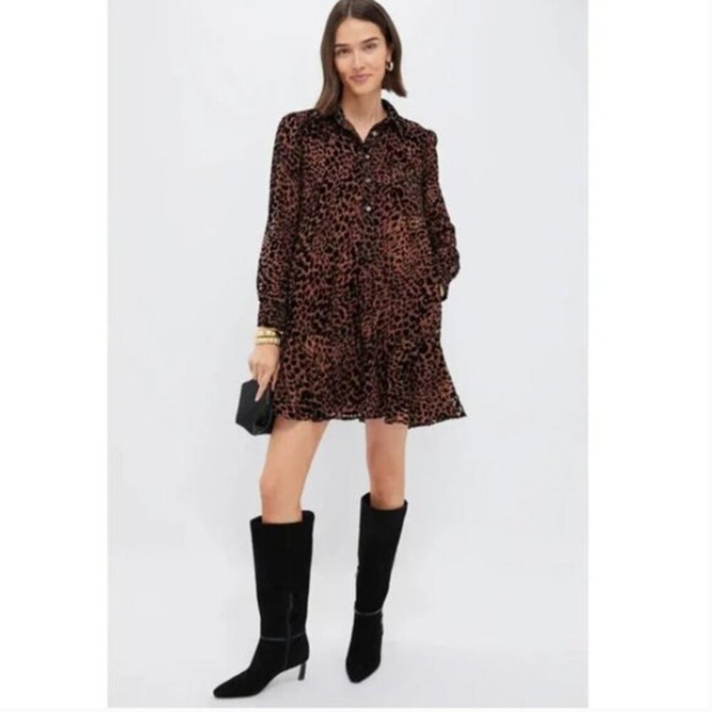 Tuckernuck Callahan Velvet Burnout Leopard Print Shirt Dress Size Small